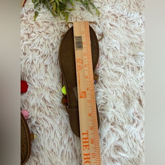 Mascotte NWOT Tan Colorful Pom Pom Coin Jewel Boho Tassel Lace Up Sandals Sz 7 - Picture 10 of 10